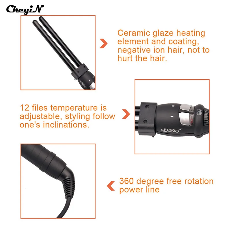 CkeyiN кудри коническая Плойка для завивки двойная трубка керамическая парикмахерская спиральная стайлер электрическая кудрявая Плойка для завивки волос Styling38