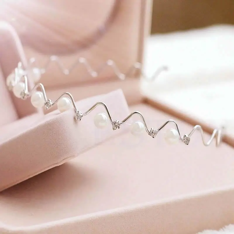 

Fashion Pretty Rhinestone and Imitation Pearl Hairpin Wave Hair Band Headband