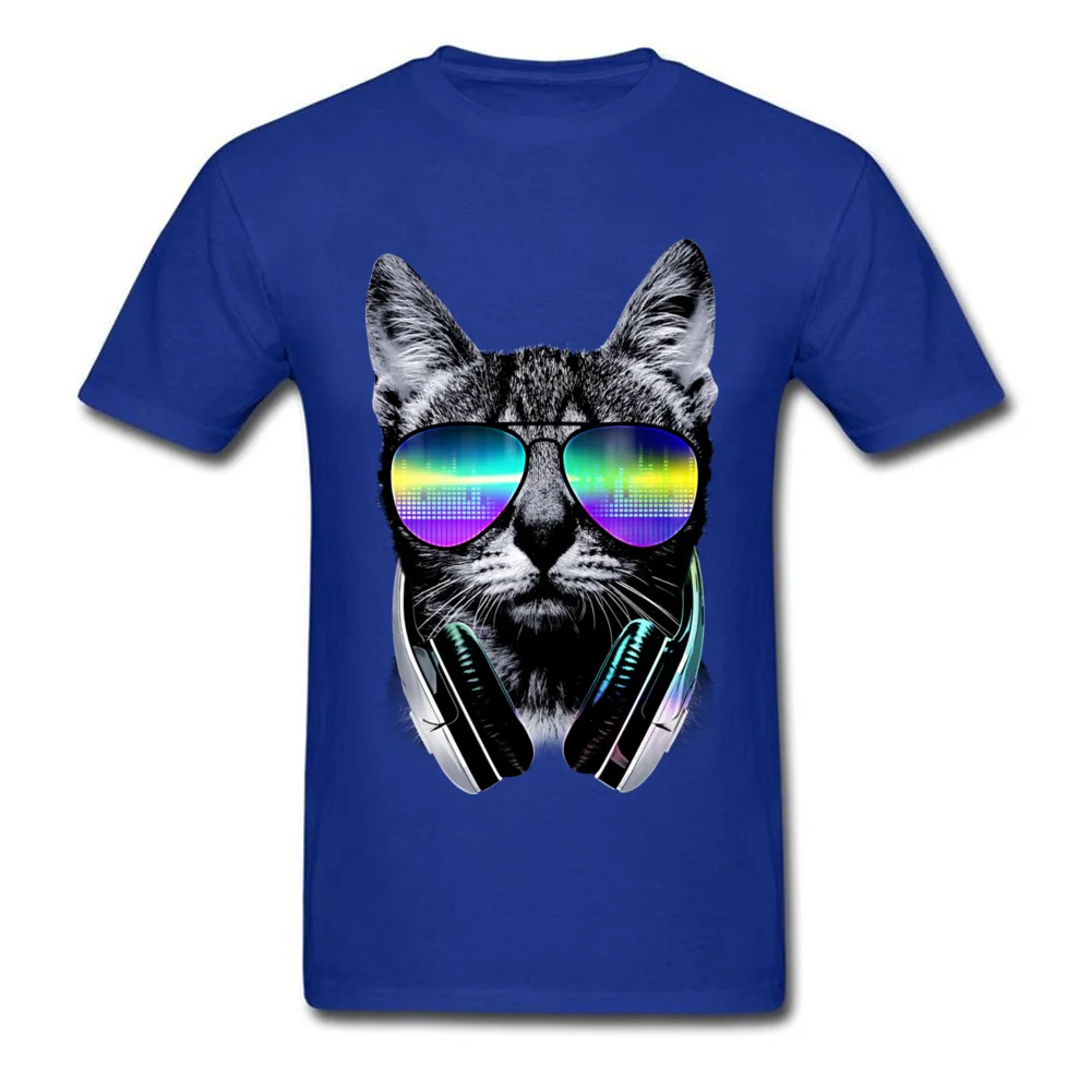 Music Lover Cat V.II O Neck T-Shirt Autumn Tops Shirt Short Sleeve Hip Hop Pure Cotton Casual Sweatshirts Printed Mens Music Lover Cat V.II blue