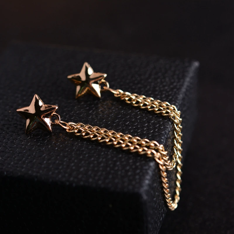 DoreenBeads Модные мужские ювелирные броши Золотая Звезда серебряного цвета звенья