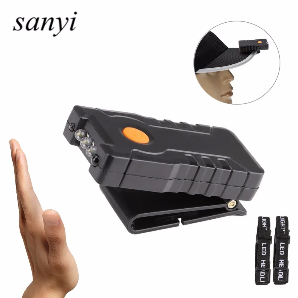 

USB Rechargeable Body Motion Sensor LED Headlamp Hat Clip ON Cap light adjustable lamp Built-in battery With USB Cable Outdoor