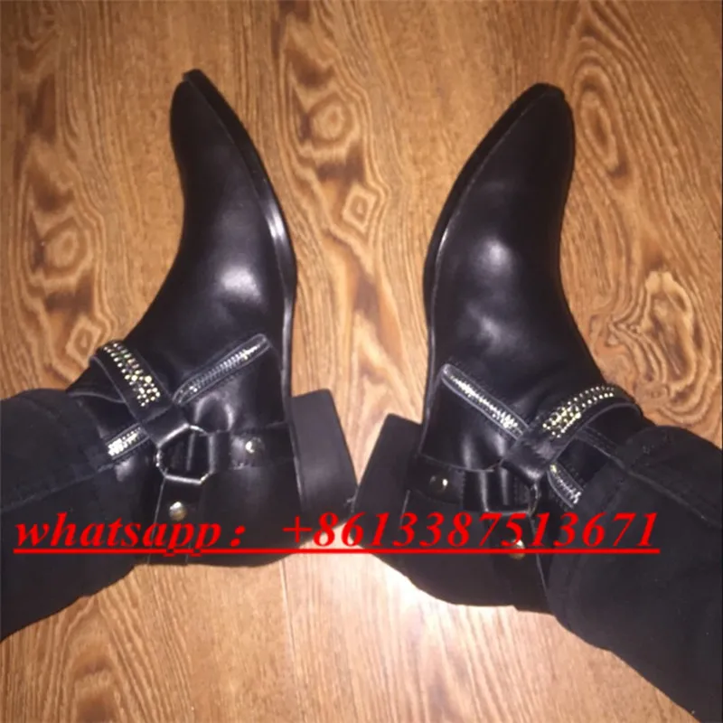 Suede & Leather Buckled Chain Stacked Heel Men Ankle Boots Wyatt Biker