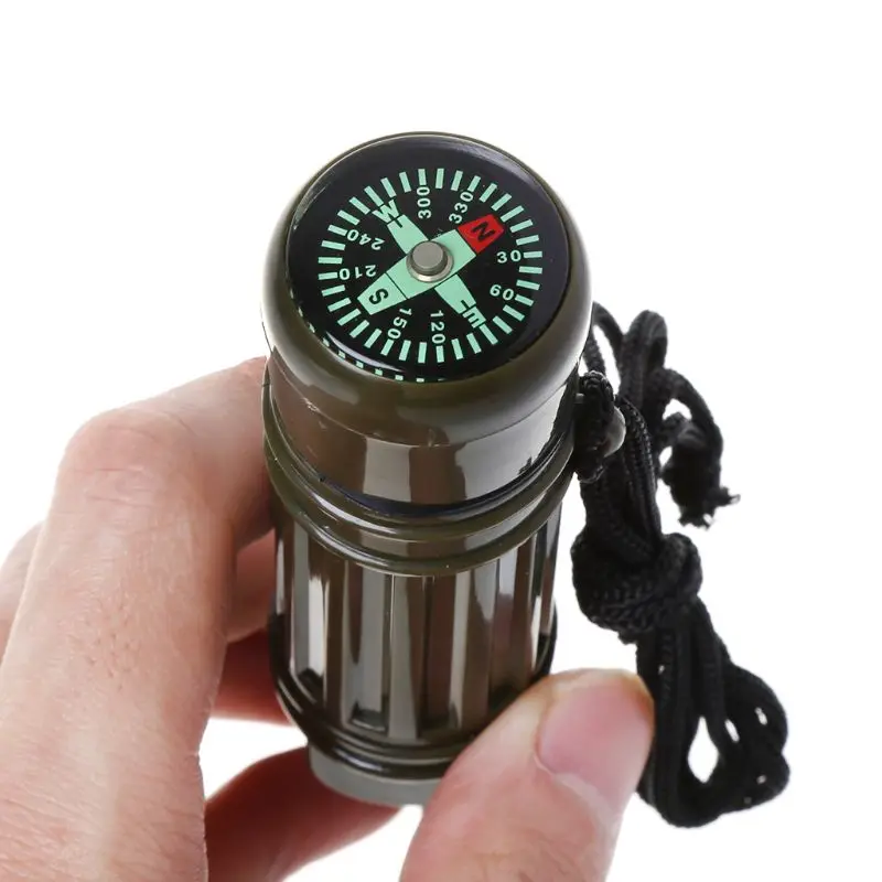 

1pc 5 in 1 Military Outdoor Tools Whistle Compass Waterproof Pill Box Camping Survival Tools Plastic Compass