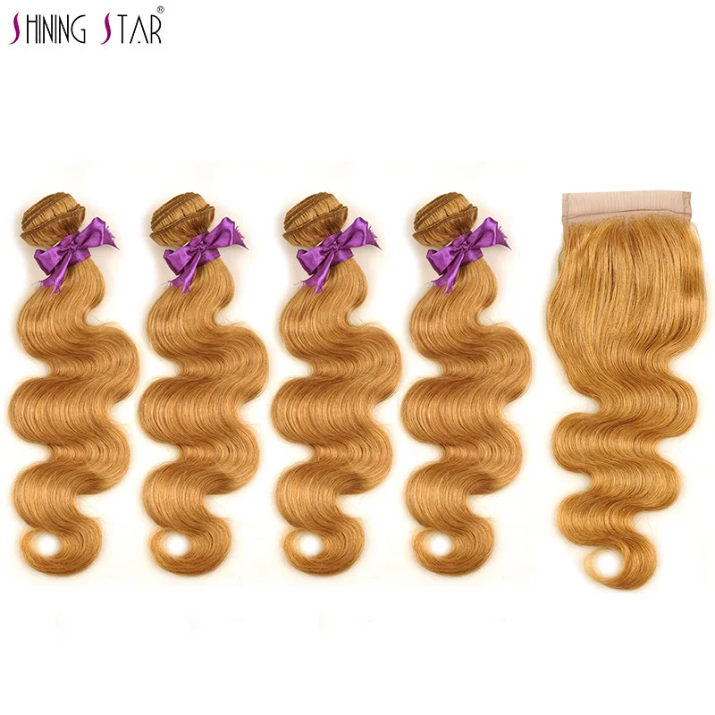 Shiningstar Color 27 Bundles With Closure Body Wave 4 Honey Blonde Brazilian Hair Weave Bundles With Closure Non Remy Human Hair Shiningstar Color 27 Bundles With Closure Body Wave 4 Honey Blonde Brazilian Hair Weave Bundles With Closure Non Remy Human Hair