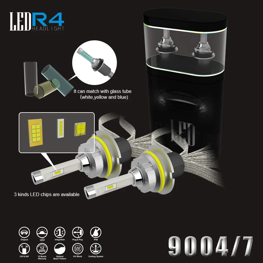 2016 новые 1 комплект HB5 9600lm 80 Вт ETI микросхемы светодиоды для машины фары H4 H7 9005 HB3 9006