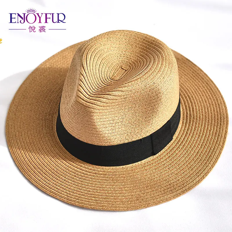 Пляжная шляпа унисекс ENJOYFUR, соломенная панама, для лета - Цвет: 04
