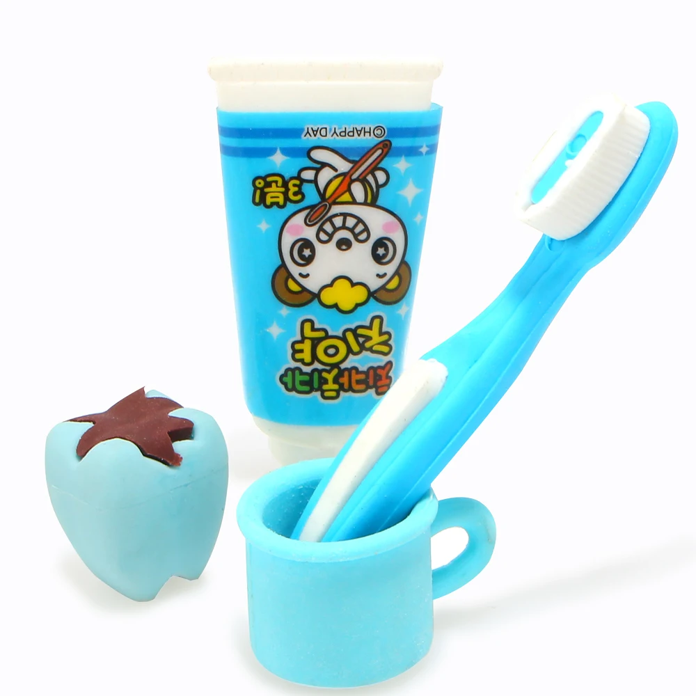 4 pièces/ensemble créatif dentifrice dent brosse tasse gomme pour enfants cadeau nettoyant matériel papeterie fournitures scolaires