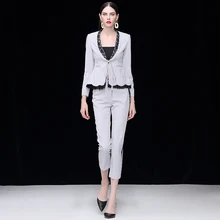 Two Piece Set Women Pants Suit Set winter clothes women 2018 Brand Runway Pants And Top Set formal business office lady sets 