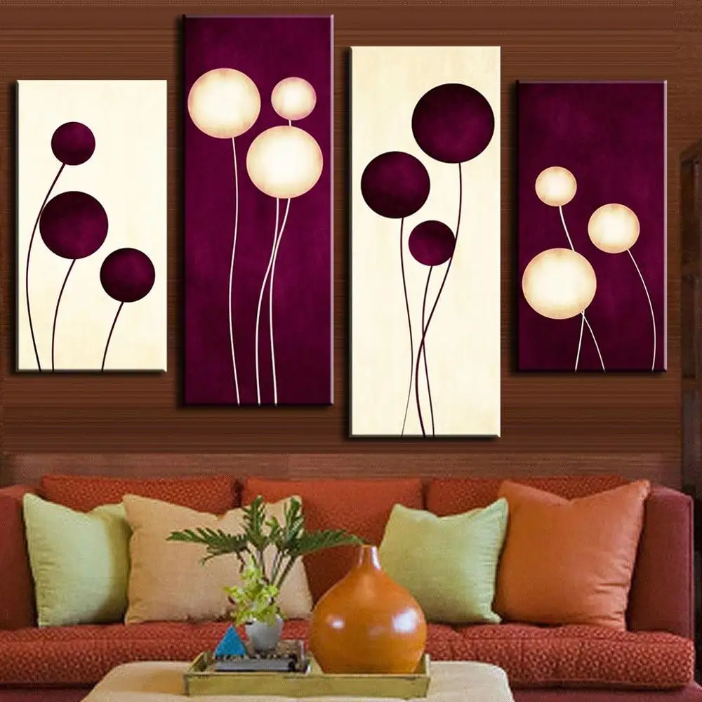 

4 Pcs/Set Abstract Oil Painting On Canvas Combined Plum Cream Abstract Circles Home Room Decor Wall Art Picture HD Poster