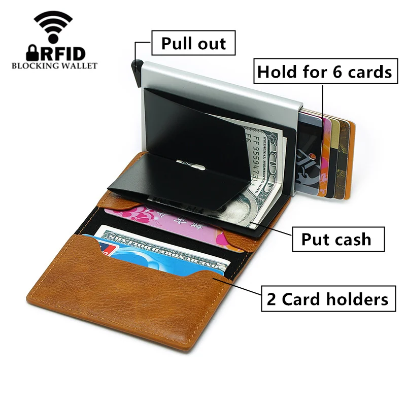 BISI غورو الحماية ضد السرقة الرجال خمر حامل بطاقة الائتمان حجب محفظة بشريحة RFID جلدية للجنسين الأمن المعلومات الألومنيوم إطار محفظة معدنيّة