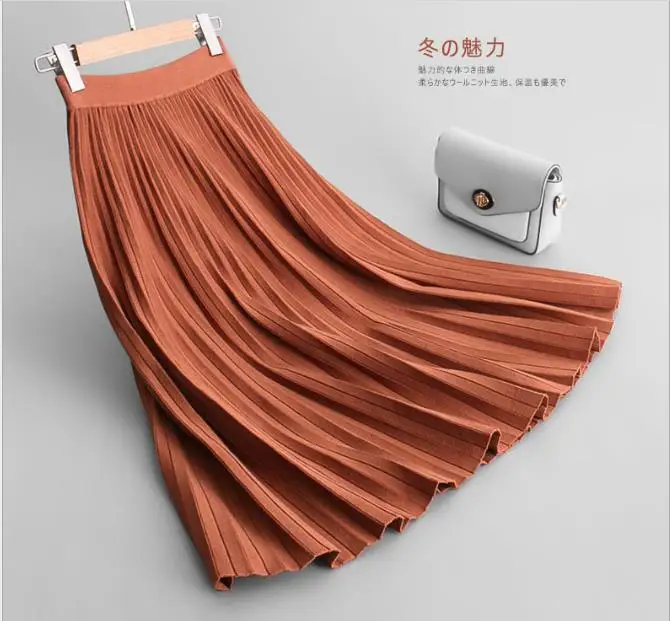 

WYWAN 2019 New Spring Autumn Winter High Waisted Skinny Female Velvet Skirt Pleated Skirts Pleated Skirt casual mid calf skirts