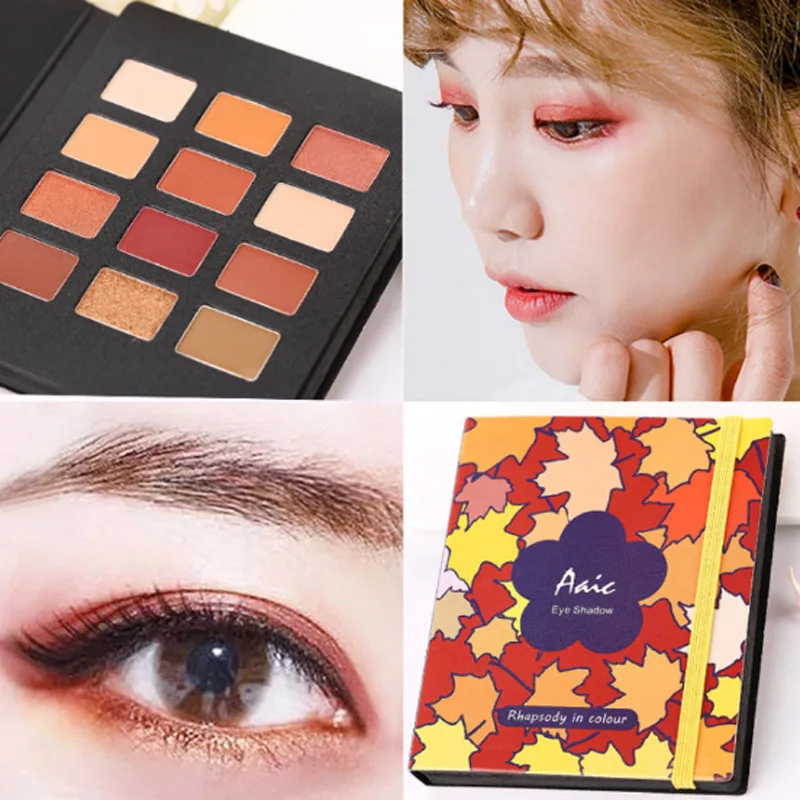 

Silk color 12colors eyeshadow autumn and winter series of bean paste pumpkin wine redearthcolor eye shadow maple leaf tray