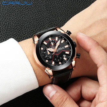 

2018 Hot Mens Watch Leather Strap Luxury Brand CRRJU Chronograph Men's Sport Watches Waterproof Male Date Clock Montre Homme