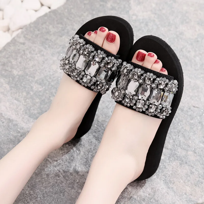 Summer Lady one word drag thick bottom fashion holiday beach shoes anti-skid slippers luxury shoes women designers big size
