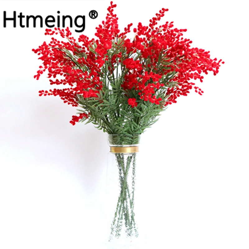 Htmeing 4pcs Mimosa Artificial Silk Flowers Fake Plants Branches Spray Pudica Acacia Bouquet Home Wedding Fall Decoration Yellow