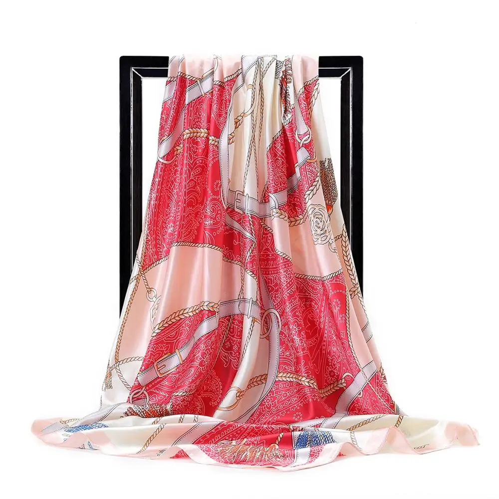 Роскошный бренд 90*90 см большой квадратный шарф Женская мода Европа цепь веревка Моделирование Шелковый шарф женский хиджаб повязка на голову