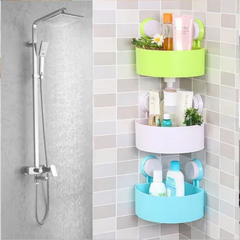 

COOLCELLS Corner Storage Rack 1 Pcs Bathroom Suction Wall Shelf Bathroom Kitchen Sucked Type Shelves 4 Color High Quality