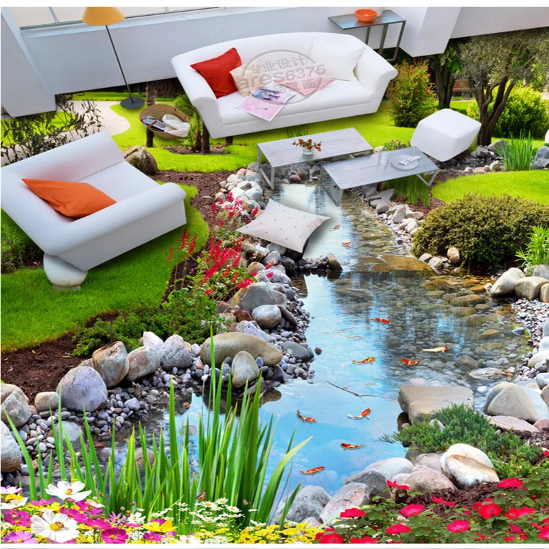 

Modern 3D Mural Self-adhesive Waterproof HD Park Green Grass Bathroom Kitchen Balcony WallPaper Sticker Living Room Floor Mural