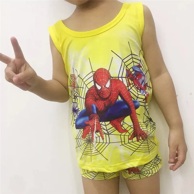 Детский Пижамный костюм для мальчиков летняя Пижама с Суперменом, детский пижама для мальчиков, костюм с жилетом детские пижамы Домашняя одежда, От 2 до 6 лет