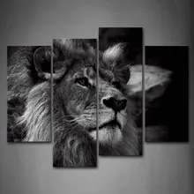 Голова льва портрет стены Книги по искусству картина черно-белый серый фотографии печать на холсте 4 панели современная изображением животного для украшения