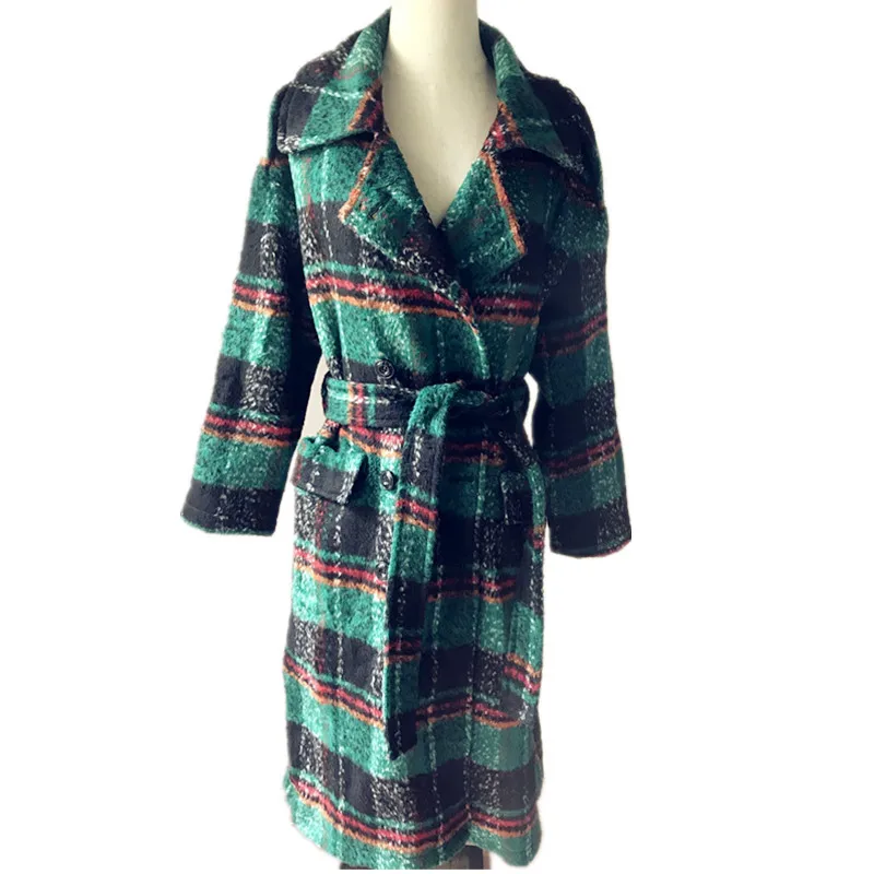 

UK Brand Runway designer 2019 Autumn Women Plaid Wool Oversized Maxi Long Coat Overcoat manteau femme abrigos mujer Green Yellow