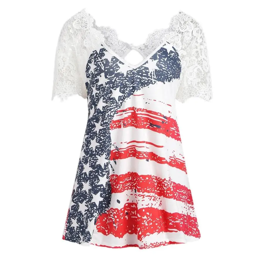 womens tops and blouses Short Sleeve Vest Patriotic