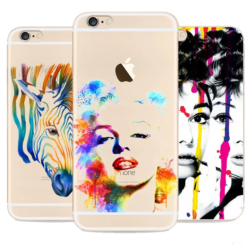 Graffiti Animal Portrait Portraits For Apple Iphone 6 Case 6s Graffiti Tpu Case Full Hemming Oil Painting Effect Phone Cases 