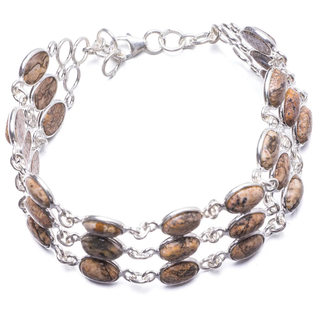 

Natural Picture Jasper Handmade Unique 925 Sterling Silver Bracelet 7 1/4-7 3/4" Y1992