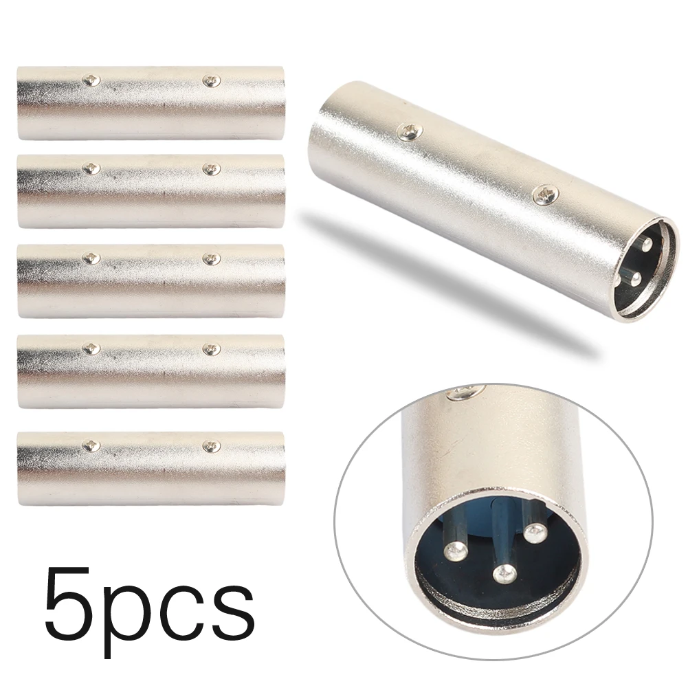 Zinc Alloy 5Pcs 3Pin XLR Male to XLR Male Adapters MIC Microphone Power