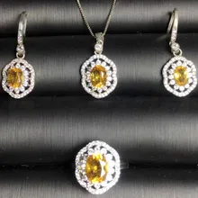 Натуральный настоящий цитрин Набор 1 шт кольцо 1 шт. Подвеска 1 Пара висячие серьги серебро 925 пробы 1.3ct* 4 шт драгоценные камни# X19022108