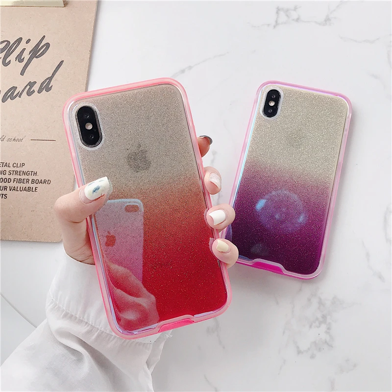 

sFor iPhone 6 S 6S 7 8 Plus X Case PC+TPU Luxury Gradient Glitter Phone Case For iPhone XS XR XS MAX Funda iPhone 7 7Plus 8Plus