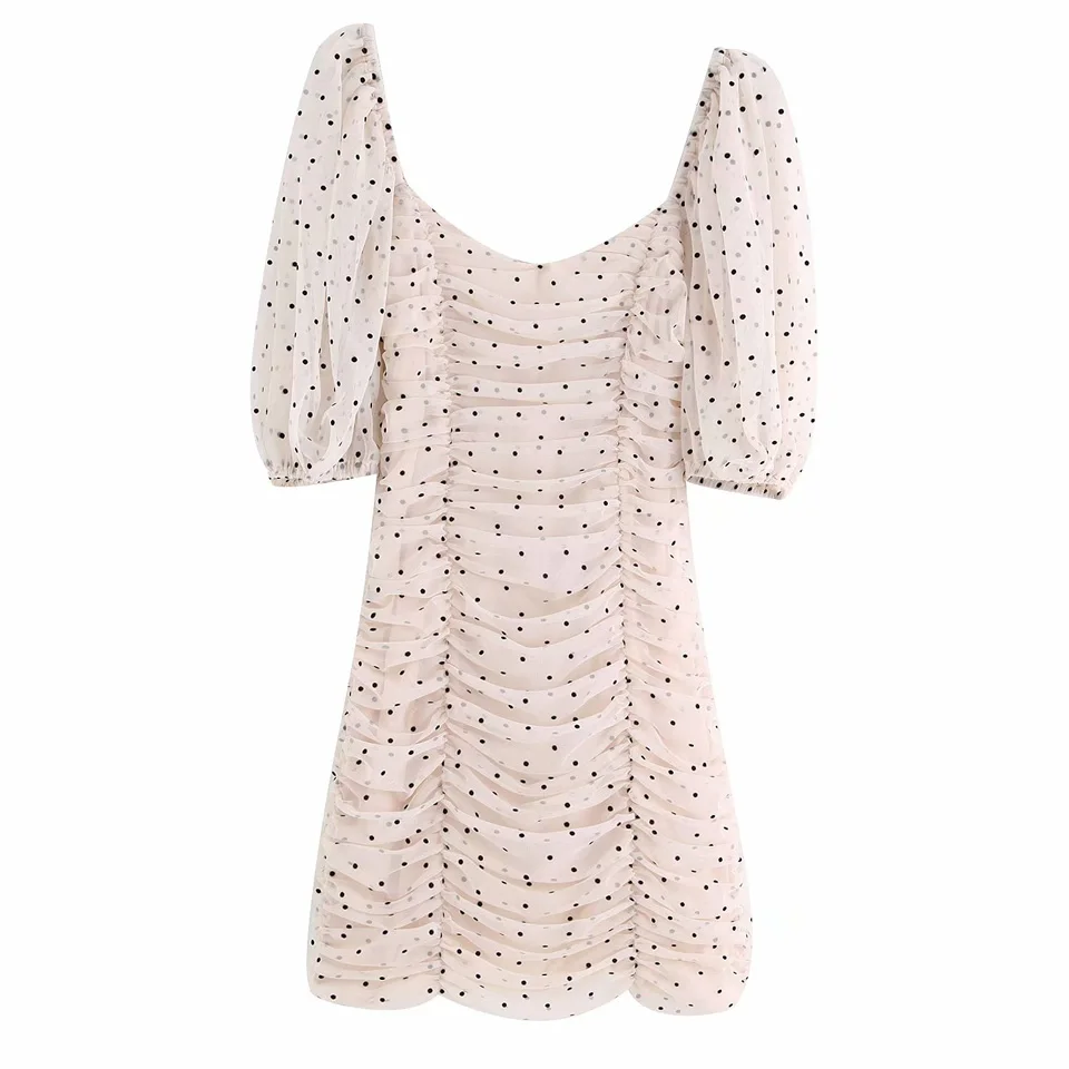 

Women Summer Slim 2019 Elegant Dot Mini Dress Half Sleeve Chiffon Mesh Dresses Female Sexy Pleated Pencil Dress vestidos