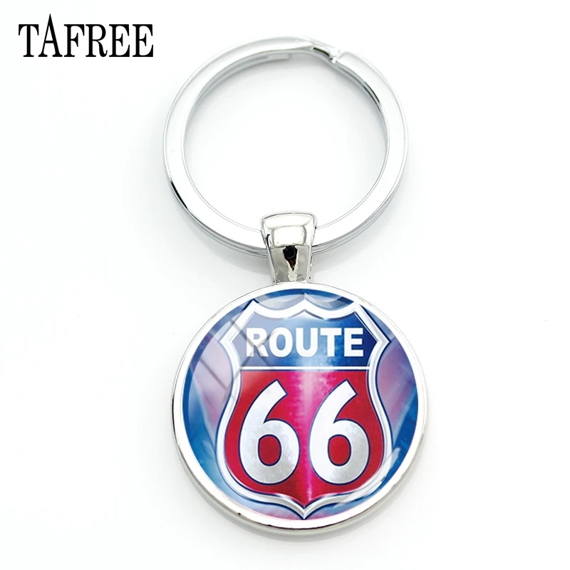

TAFREE USA Route 66 Route Signs Pendant Keychain Handmade Silver Plated Keyring Statement Key Chain Car keys hold Jewelry UR01