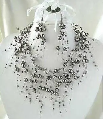

DD Wholesale price FREE SHIPPING ^^Elegant black Pearl Bridal Necklace Earring