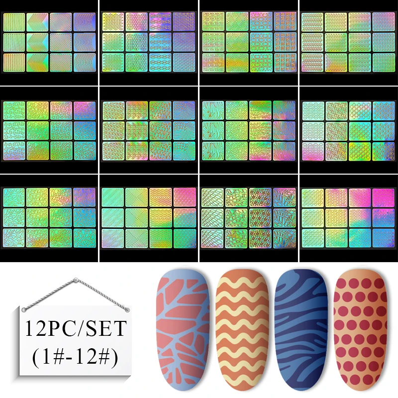 24 типа полые лазерные наклейки для дизайна ногтей, набор трафаретов для гель-лака, виниловые наконечники для ногтей, руководство по переводу, шаблон, наклейки для ногтей, наклейки s - Цвет: W1385
