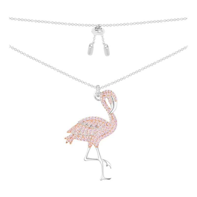 

Necklace Women's SKA Brand Silver 925 Flamingo Pendant Necklaces For Women Inlaid Pink Zircon Monaco Trendy Jewelry AC3922XORW