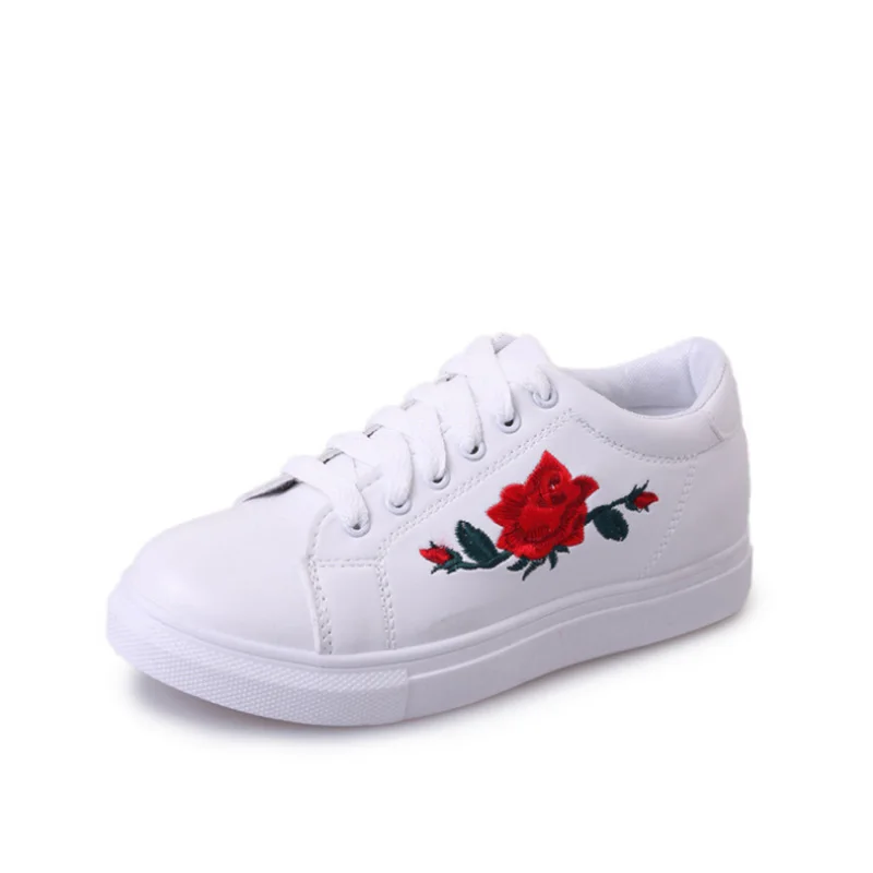 

Embroider floral sneaker women lace up casual shoes popular female fancy flat casual sneaker 2018
