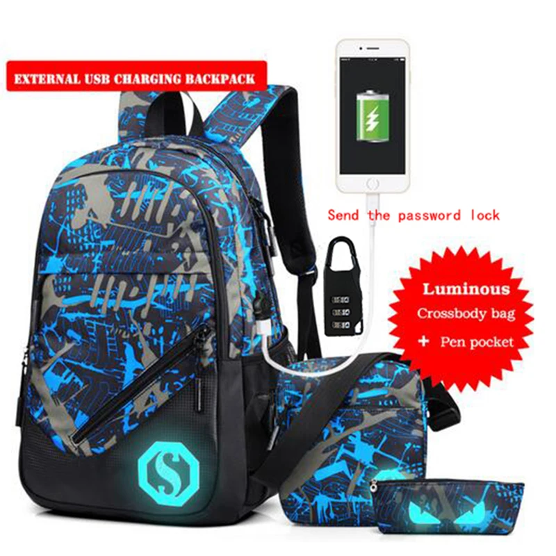 Рюкзак Senkey Style Мужской с usb зарядкой и паролем камуфляжный светящийся