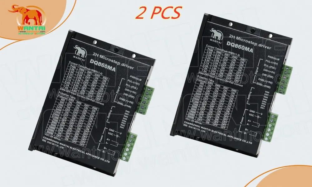 2 шт. CNC 80VDC 7.8A фазы микро шаг Би Полярный шаговый двигатель Драйвер DQ860MA Wantai Nema 34 в