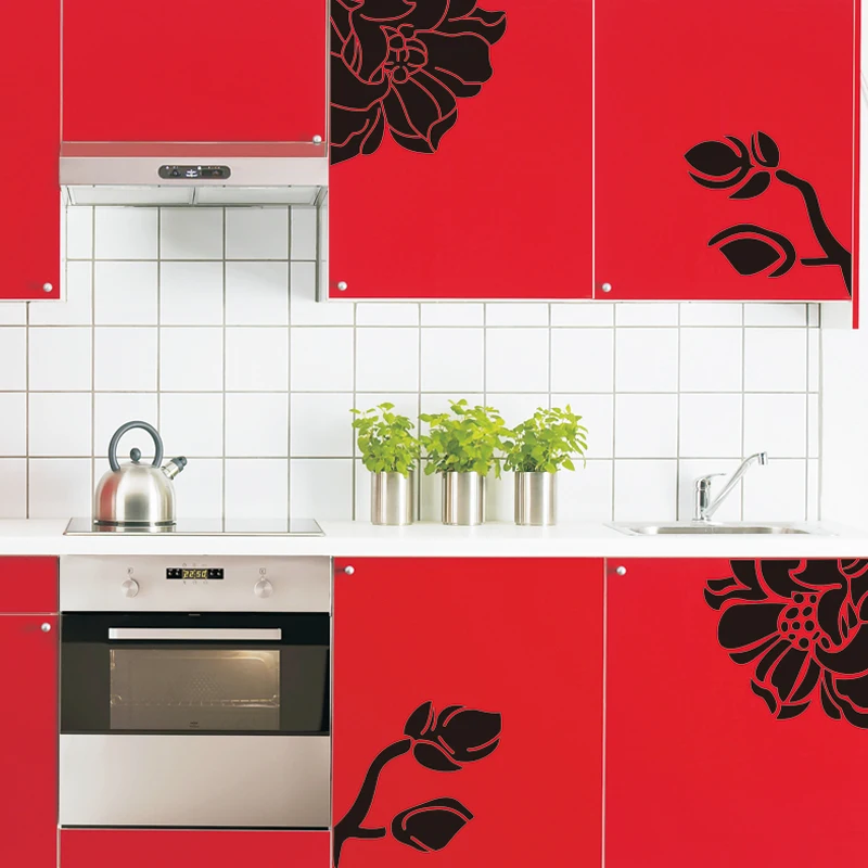 

JJRUI Lotus Flower stickers Fridge Freezer Removable non-toxic wall decals vinyl wall art wall mural 21 COLOUR 22.4x16.9in