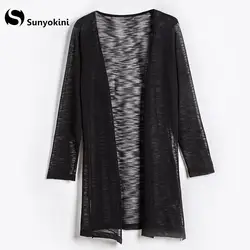Sunyokini 2018 летние тонкий кардиган Feminino Для женщин с длинным рукавом Повседневное вязаное пальто верхняя одежда,свитер тянуть роковой хлопок +