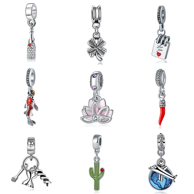 

2019 New Original Alloy Bead Pink Lotus Dangle Pendant Rainbow Enamel Charm Fit Pandora Bracelet Necklace DIY Women Jewelry