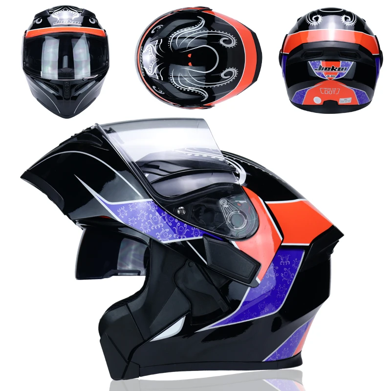 Мотоцикл Jiekai шлем безопасности двойной козырек точка флип шлем-каска moto racing 4 сезона rcycle moto модульный шлем - Цвет: 4