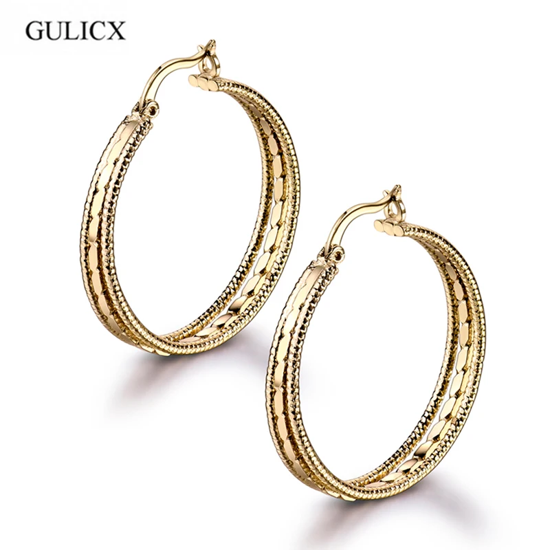 

GULICX 2017 Fashion Exaggerate Large Earring for Women Gold-color Earing Big Three Circle Earring Wedding Jewelry E407