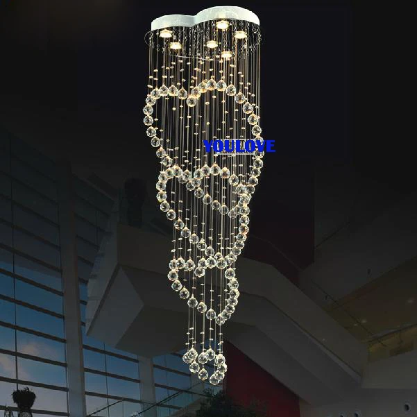 Modern Hearts Crystal Chandelier Lights Fixture Crystal Droplight Home Indoor Lighting Dining Room Foyer Stair Hang Lamps H150cm