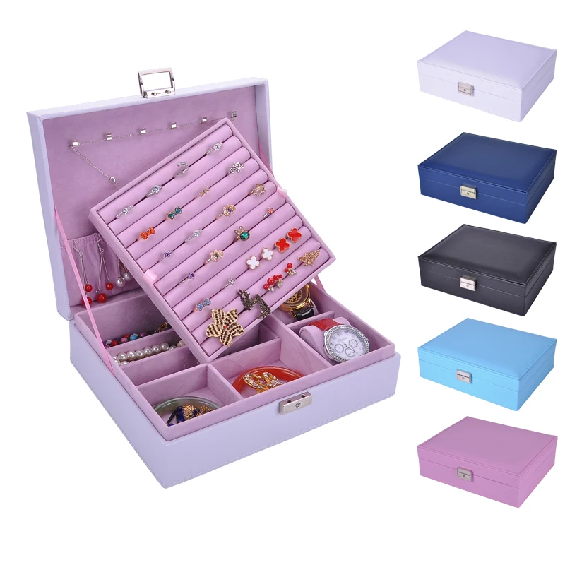Guanya de doble capa de gran capacidad de regalo caja de joyería accesorios de terciopelo adornos de exhibición organizador de almacenamiento cajas de transporte - 6