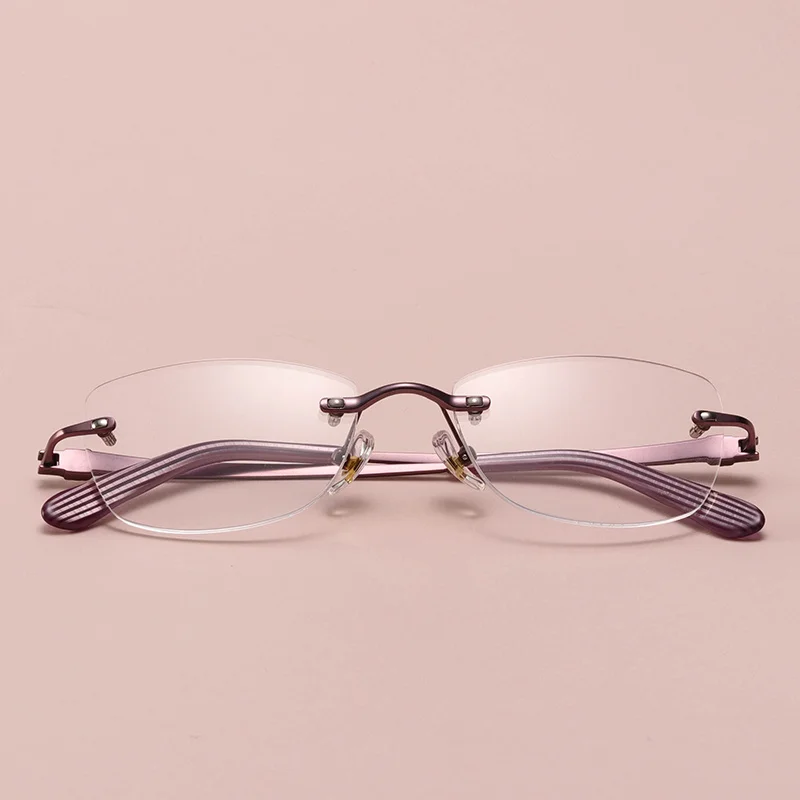 FAYIDI классические женские ультралегкие очки без оправы оптическая оправа для близорукости ультра-светильник оправа для очков из сплава без оправы# F153 - Цвет оправы: Purple