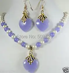 >>> Jj6545 красивые ювелирные изделия действительно жемчуг / фиолетовый нефрит ожерелье серьги комплект 18 ''
