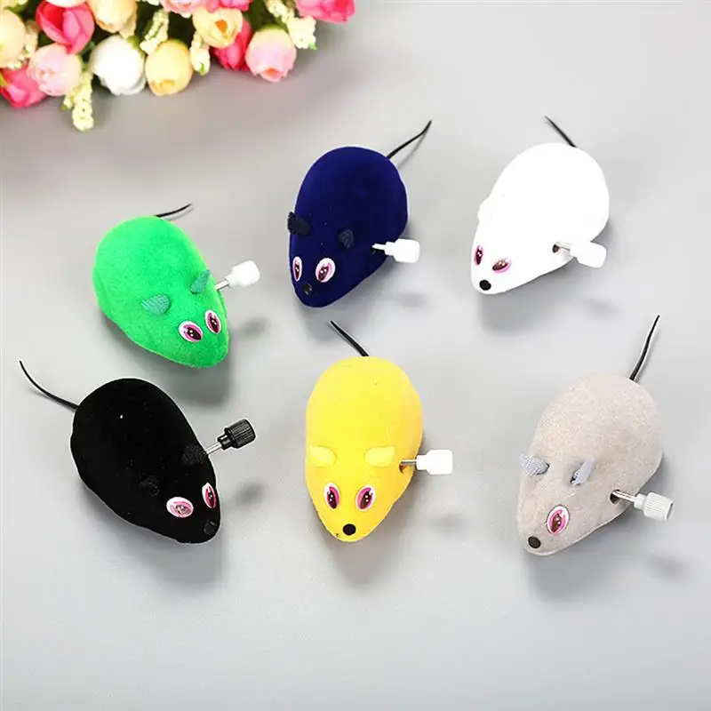 2PCS Clockwork Wind Funny Running Mouse Rat Move Tail Cat Kitten Prank Toy Gift Mice Toy Interactive Funny Cat Pet Toy