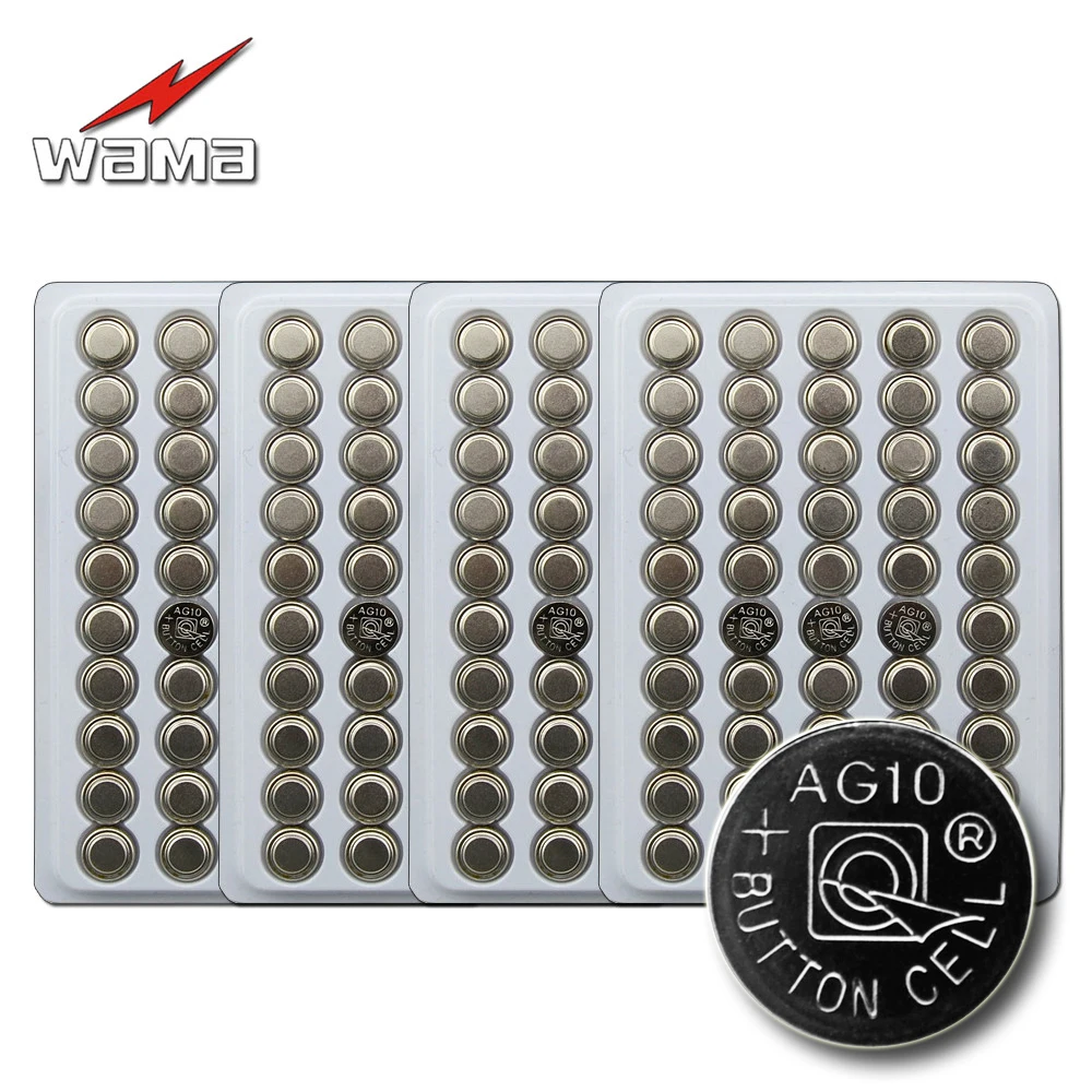 200 шт./4 упаковки кнопочные батарейки Wama AG10 1 55 в 70 мАч LR1130 LR54 389 SR113 189|battery lr1130|button